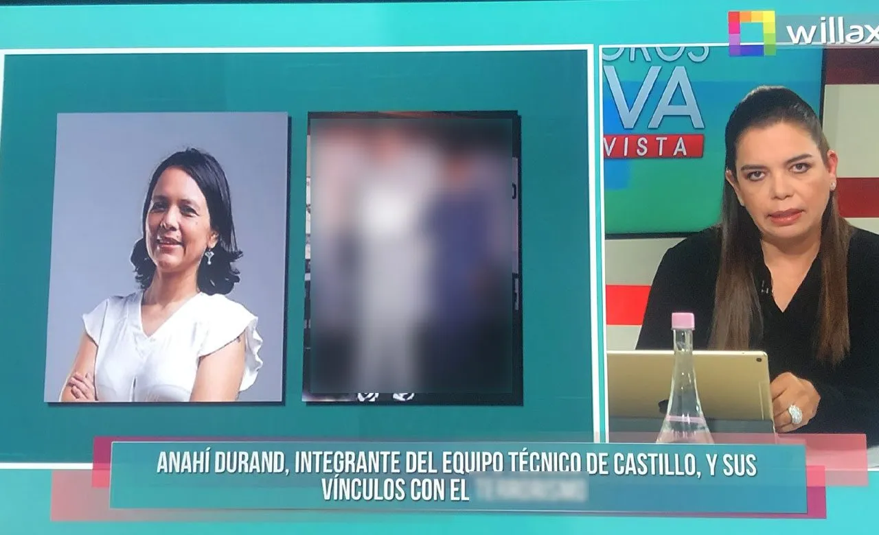 Leiva en su programa de Willax presento imagenes de terroristas junto a una de Durand pero no pudo demostar ningun vinculo. Captura