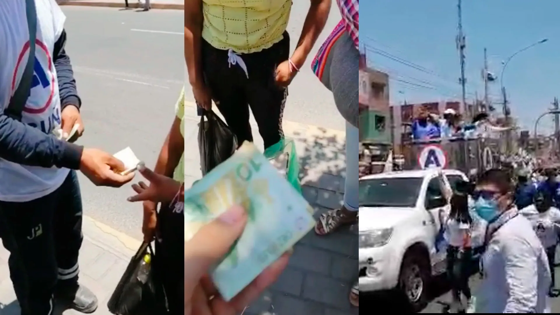 Acuña hace campaña en Carabayllo y sus ayayeros regalan un polo y 10 soles