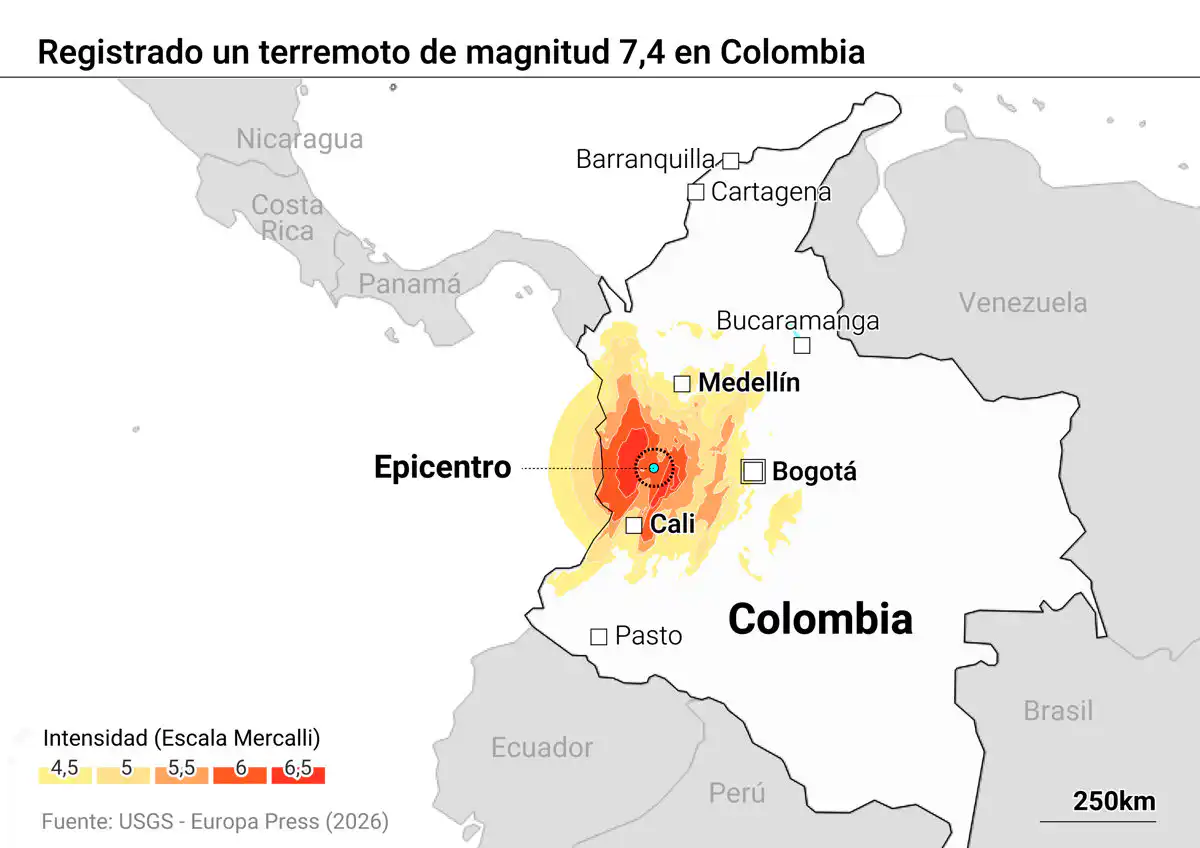 Al menos 20 muertos a causa del terremoto de magnitud 7,4 registrado en el noroeste de Colombia
