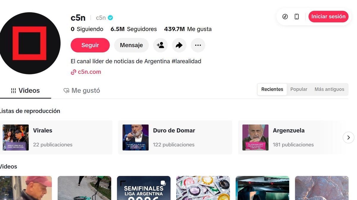 C5N logra destacado rendimiento digital en TikTok según informe internacional
