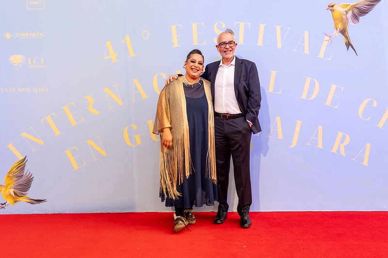 Estrella Araiza
(directora deneral FICG) con Guillermo Arturo Gómez Mata (presidente del FICG) en la Alfombra Roja de la Inauguración FICG 41
Festival Internacional de Cine en Guadalajara (FICG). Auditorio Telmex. Guadalajara, Jalisco, México. Viernes 17 de abril de 2026. Foto: FICG / Diego Gasca