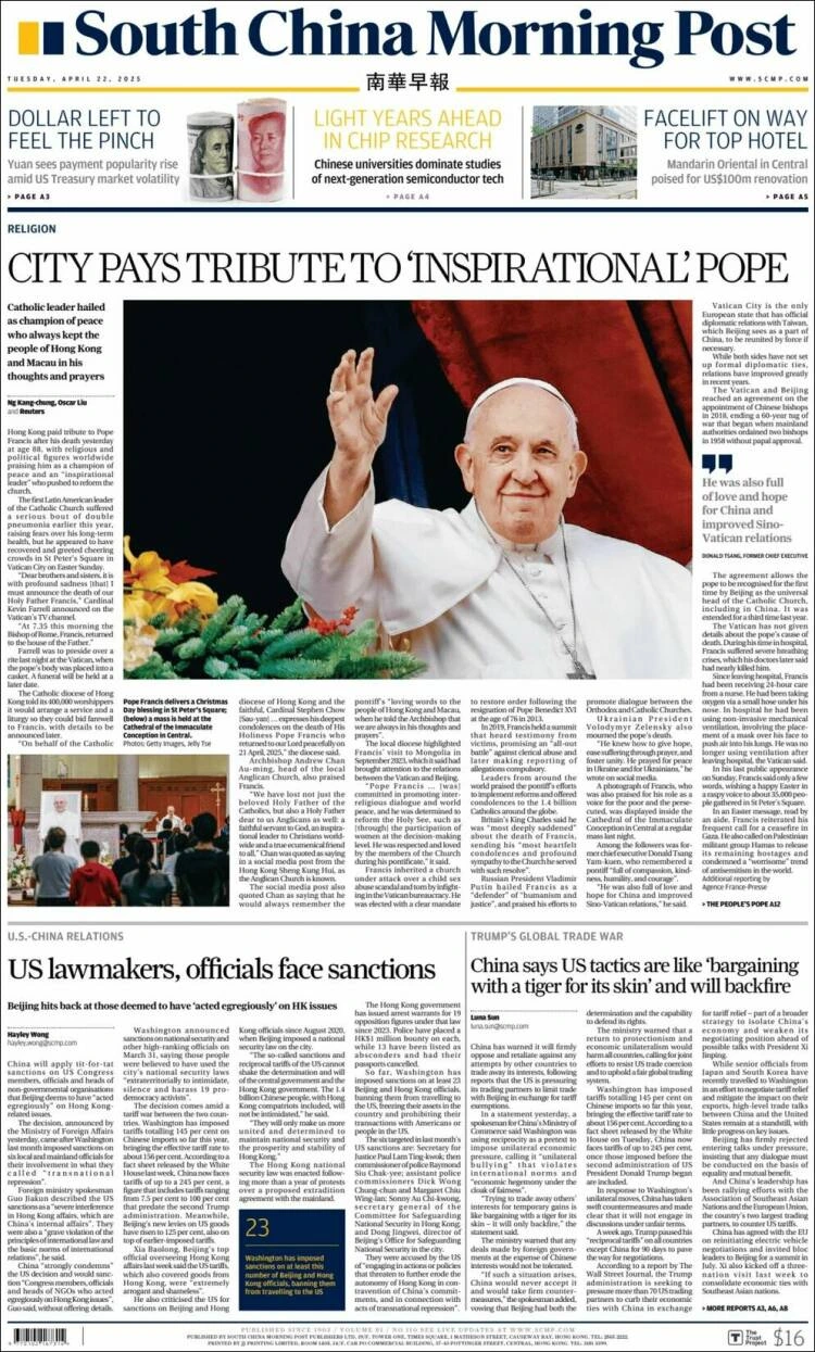 Para el South China Morning Post (China), Francisco fue el "papa inspirador"