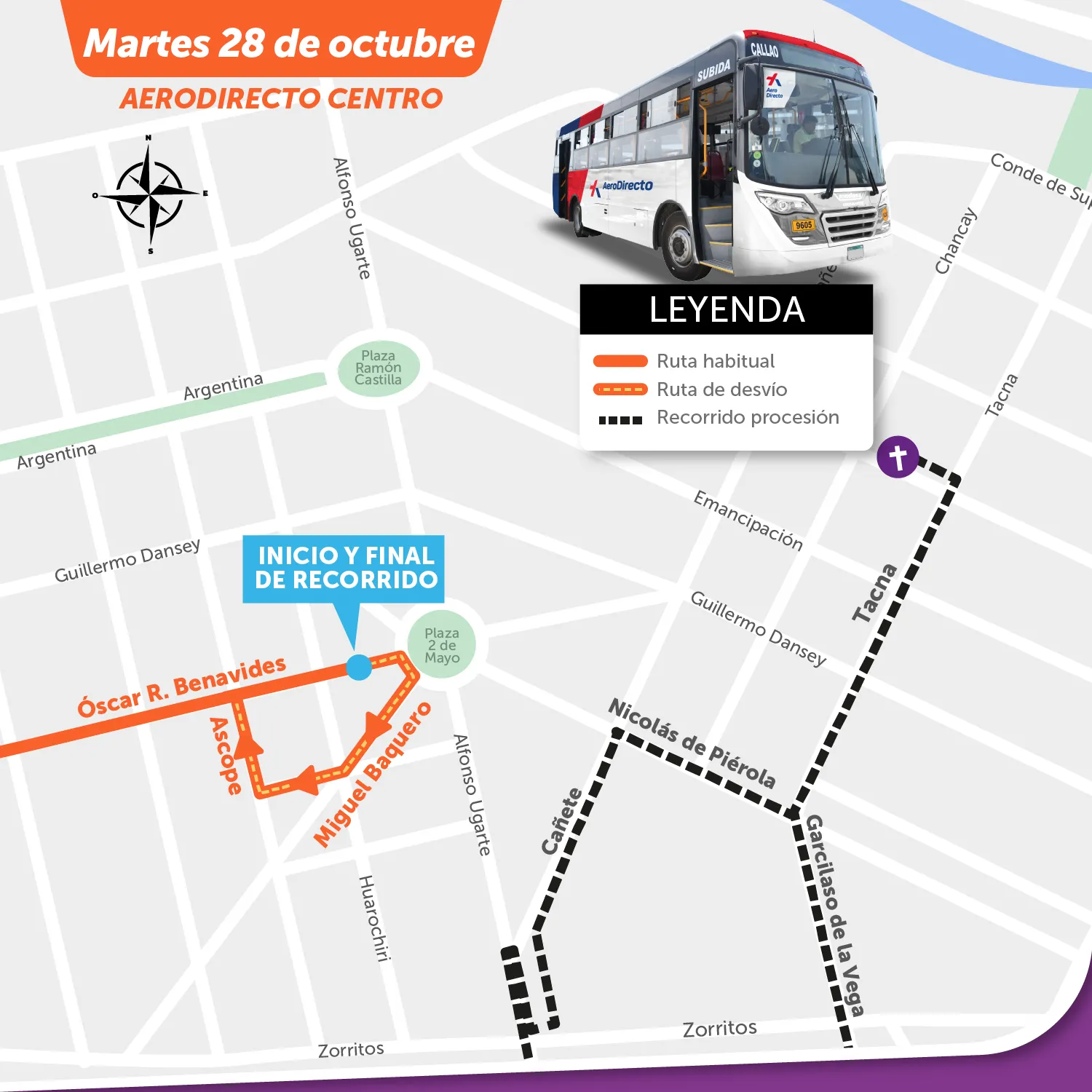 Señor de los Milagros: Desvío del Aerodirecto Centro este 28 de octubre