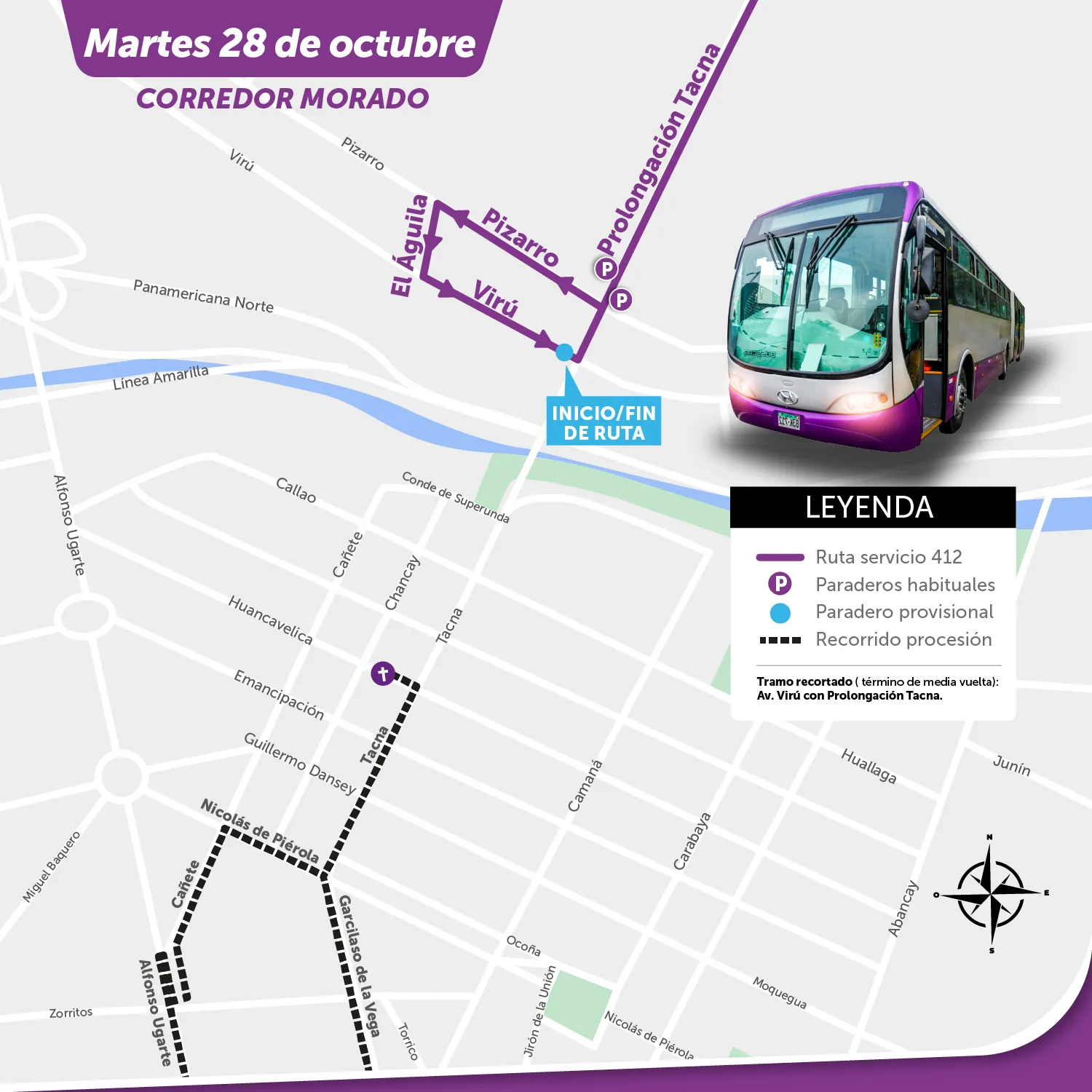 Señor de los Milagros: Desvío del Corredor Morado este 28 de octubre