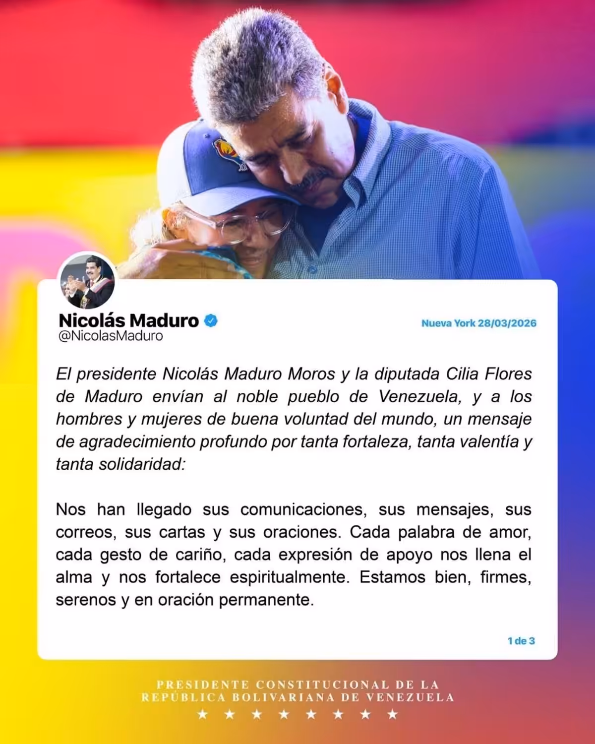 Maduro asegura que está “bien y firme” tras su comparecencia en Nueva York y llama al diálogo en Venezuela