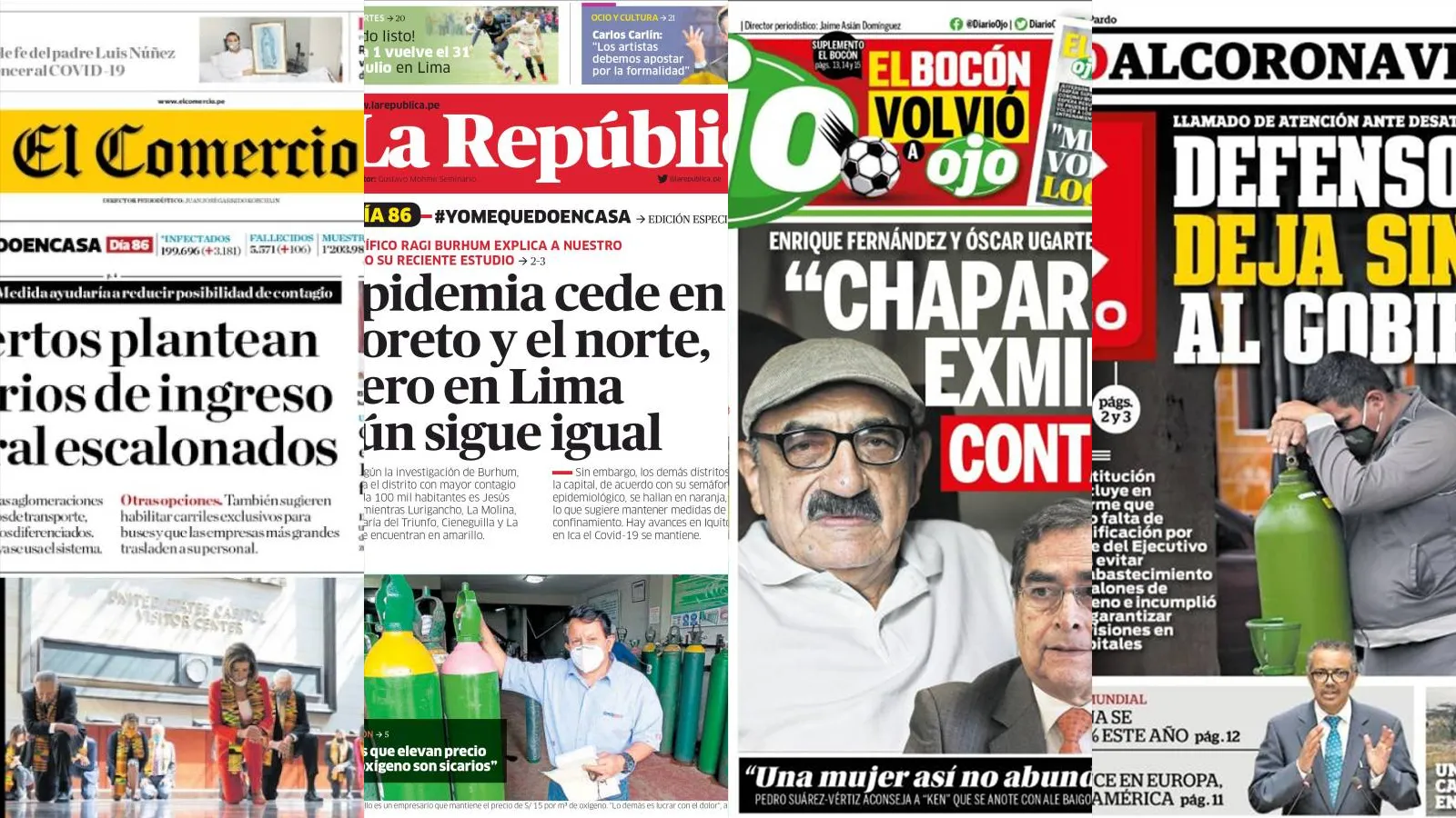 Desabastecimiento de oxígeno medicinal, en las portadas de los principales diarios del Perú este martes 9 de junio de 2020