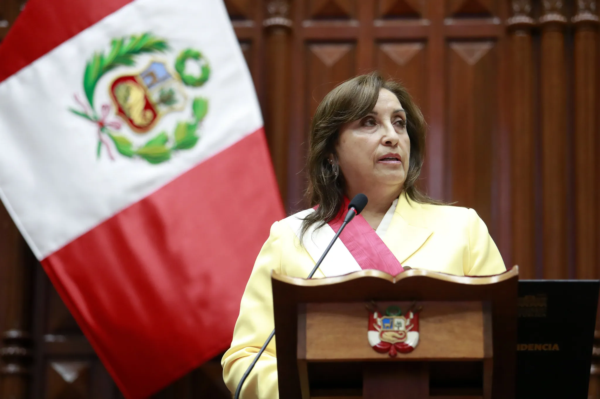 Presidenta Dina Boluarte Zegarra da su primer discurso ante el Congreso. (Prensa Presidencia)