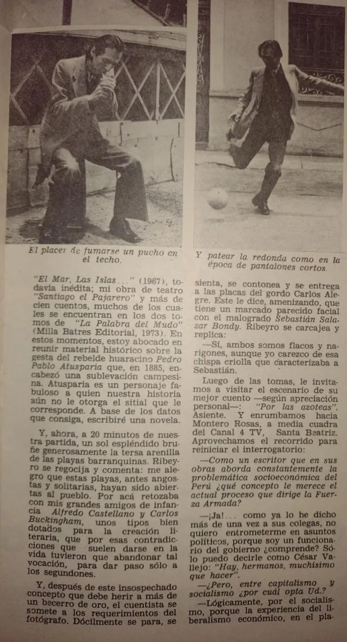 El último artículo de Sebastián Salazar Bondy 3 Declaracion de Ribeyro a la revista Gente. Archivo Victor Solis Ramirez El Flaco Ribeyro