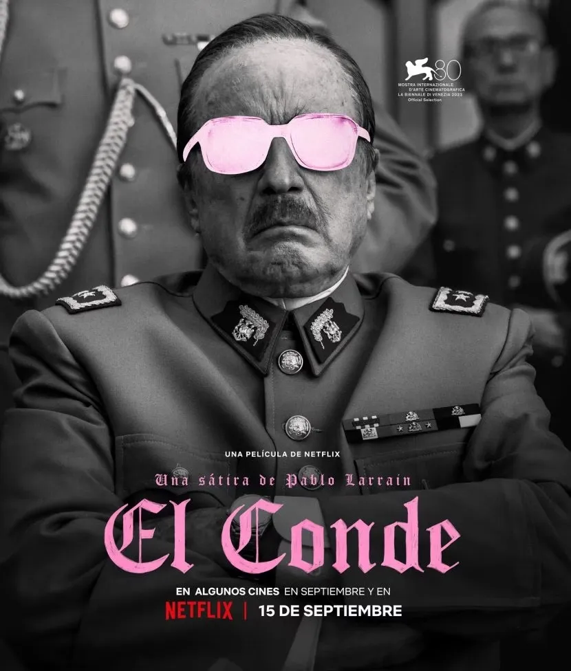 Afiche de "El conde", la nueva película del director chileno Pablo Larraín que se estrenará en Netflix el 15 de septiembre.
