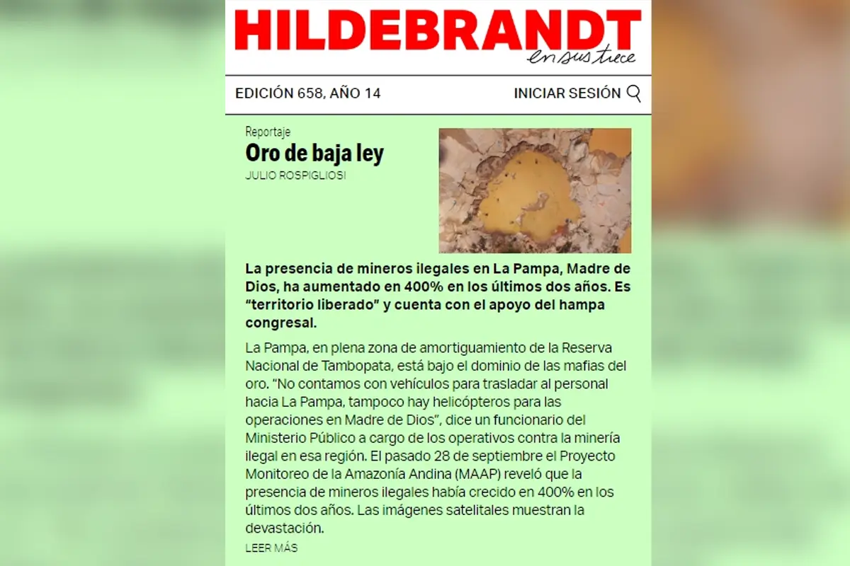 Oro de baja ley, reportaje en Hildebrandt en sus trece