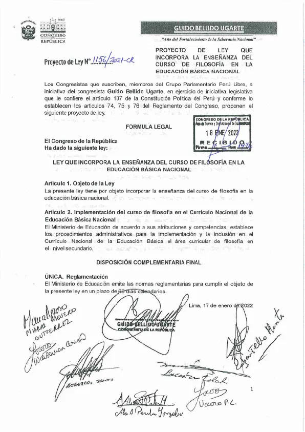 PL 1156 Regreso Filosofia Colegios