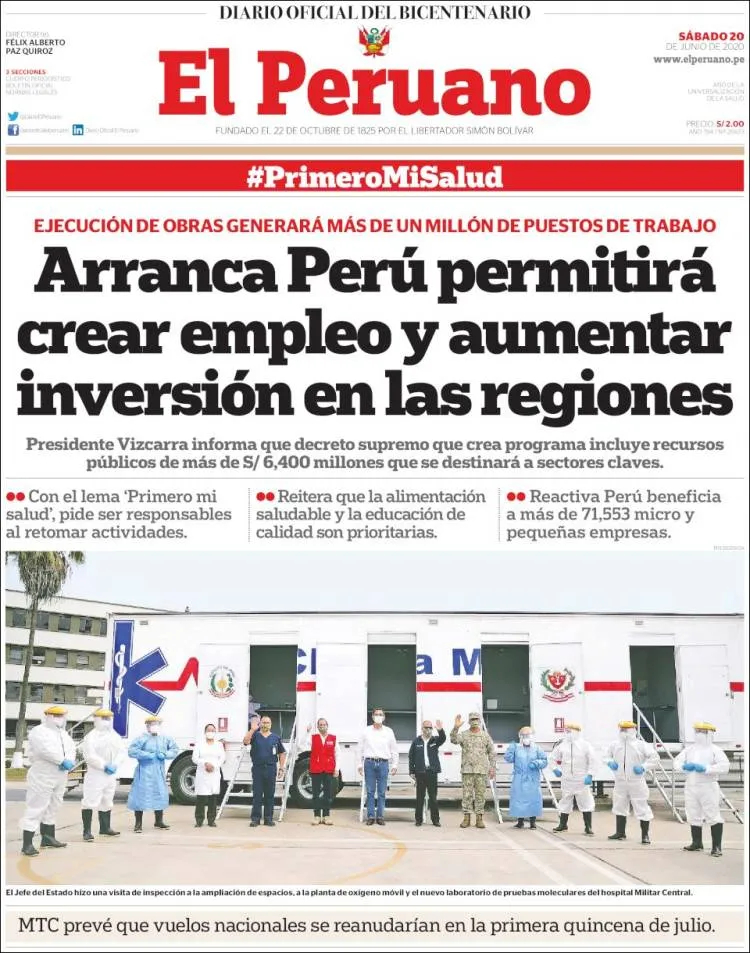 el peruano portada 20 junio 2020