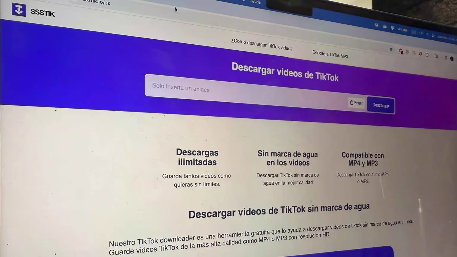 La plataforma SSSTIK permite descargar videos de TikTok sin marcas de agua | Foto: EL PERFIL