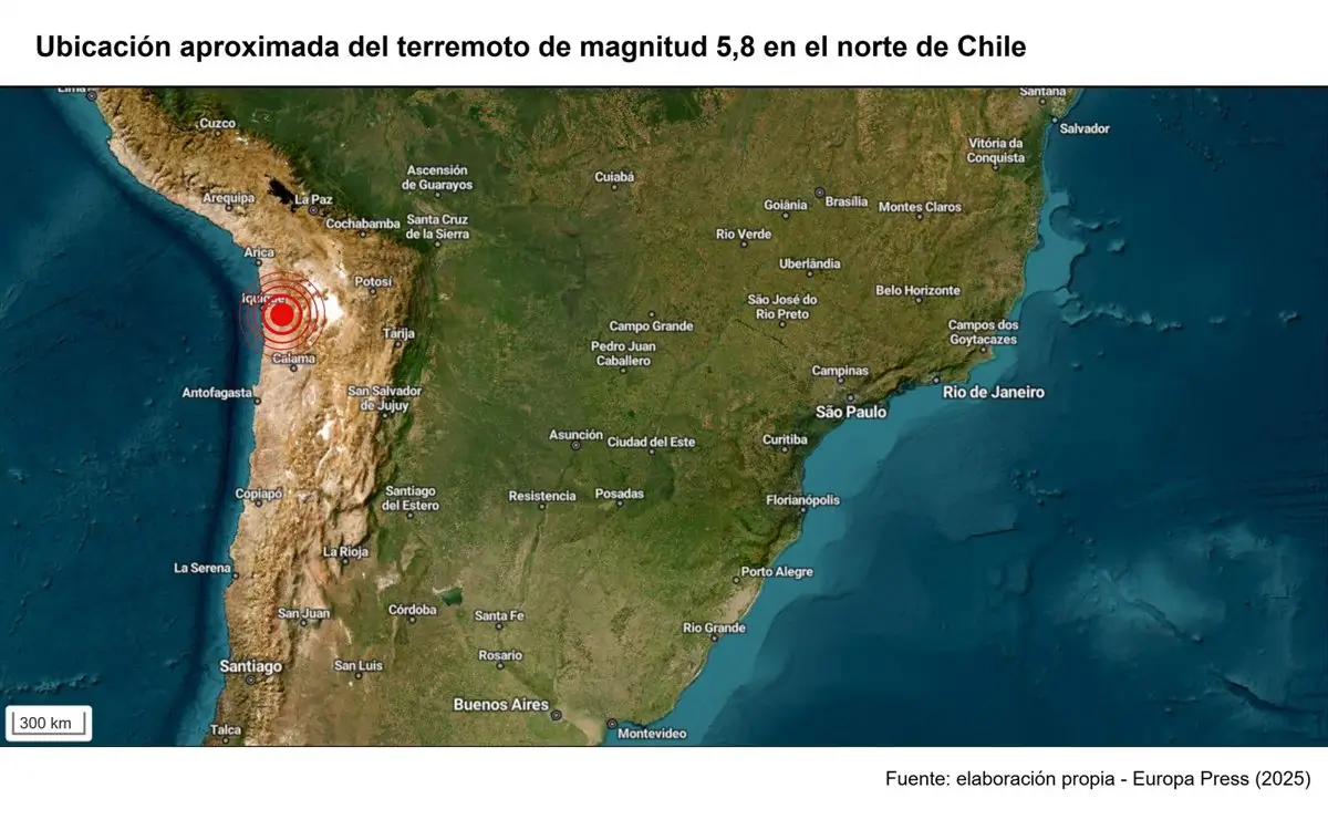 Terremoto de magnitud 5,8 en la escala abierta de Richter en el norte de Chile - EUROPA PRESS