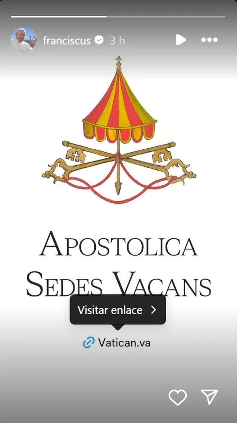 Cuenta en Instagram del papa Francisco, hoy en Sede Vacante | Captura
