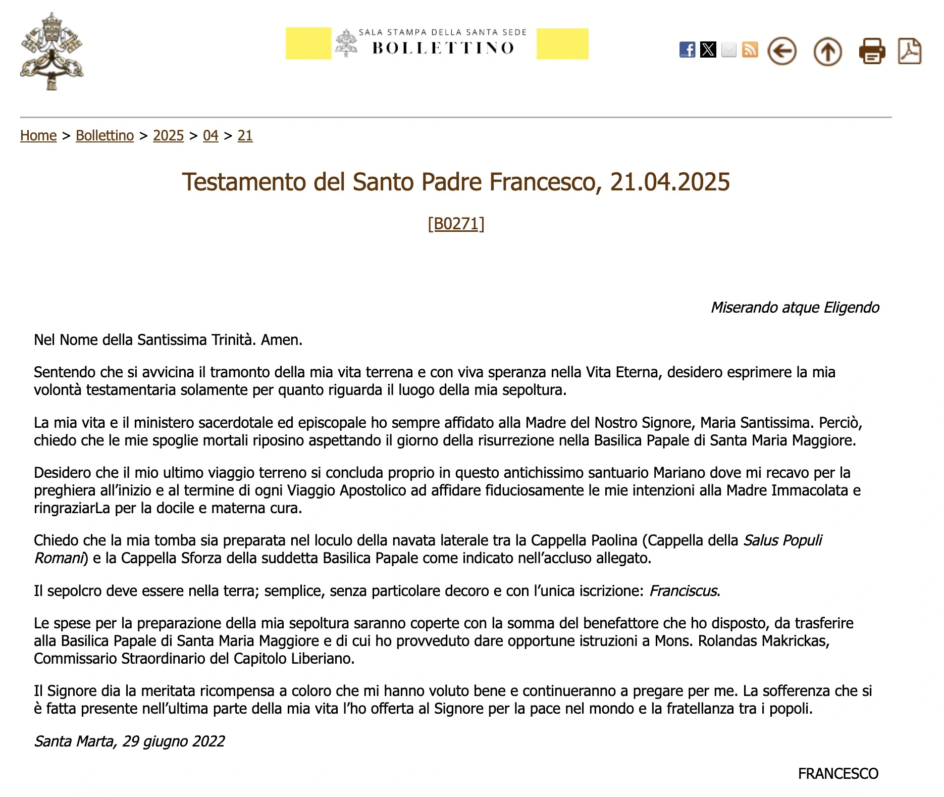El Vaticano publicó el testamento del papa Francisco: pidió una tumba sencilla en Santa María la Mayor y ofreció su sufrimiento por la paz mundial 2 Testamento del papa Francisco | Imagen: Captura